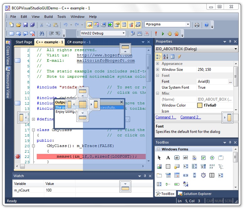 BCGControlBar示例Demo下载之创建模拟Visual Studio IDE的应用程序