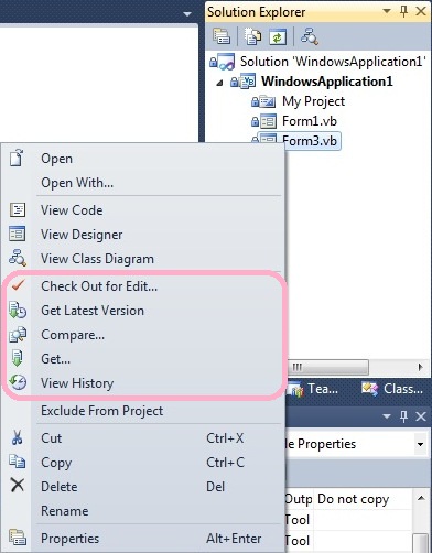 version-control-operations in-Solution-Explorer